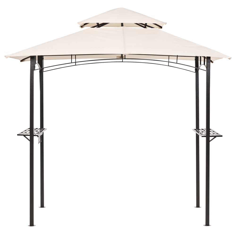 foto del prodotto gazebo beige tessuto nero acciaio 240 x 148 cm telaio in metallo tettoia con ganci e mensole padiglione da giardino