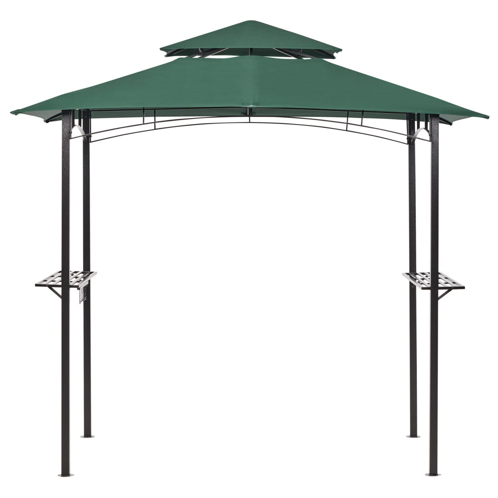 foto del prodotto gazebo beige tessuto verde scuro acciaio 240 x 148 cm telaio in metallo tettoia con ganci e mensole padiglione da giardino