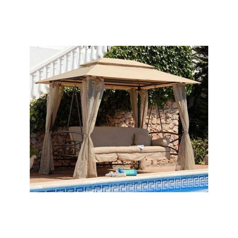 foto del prodotto gazebo con dondolo, letto e zanzariere 255x175x250cm da esterno in ferro sicorage megy