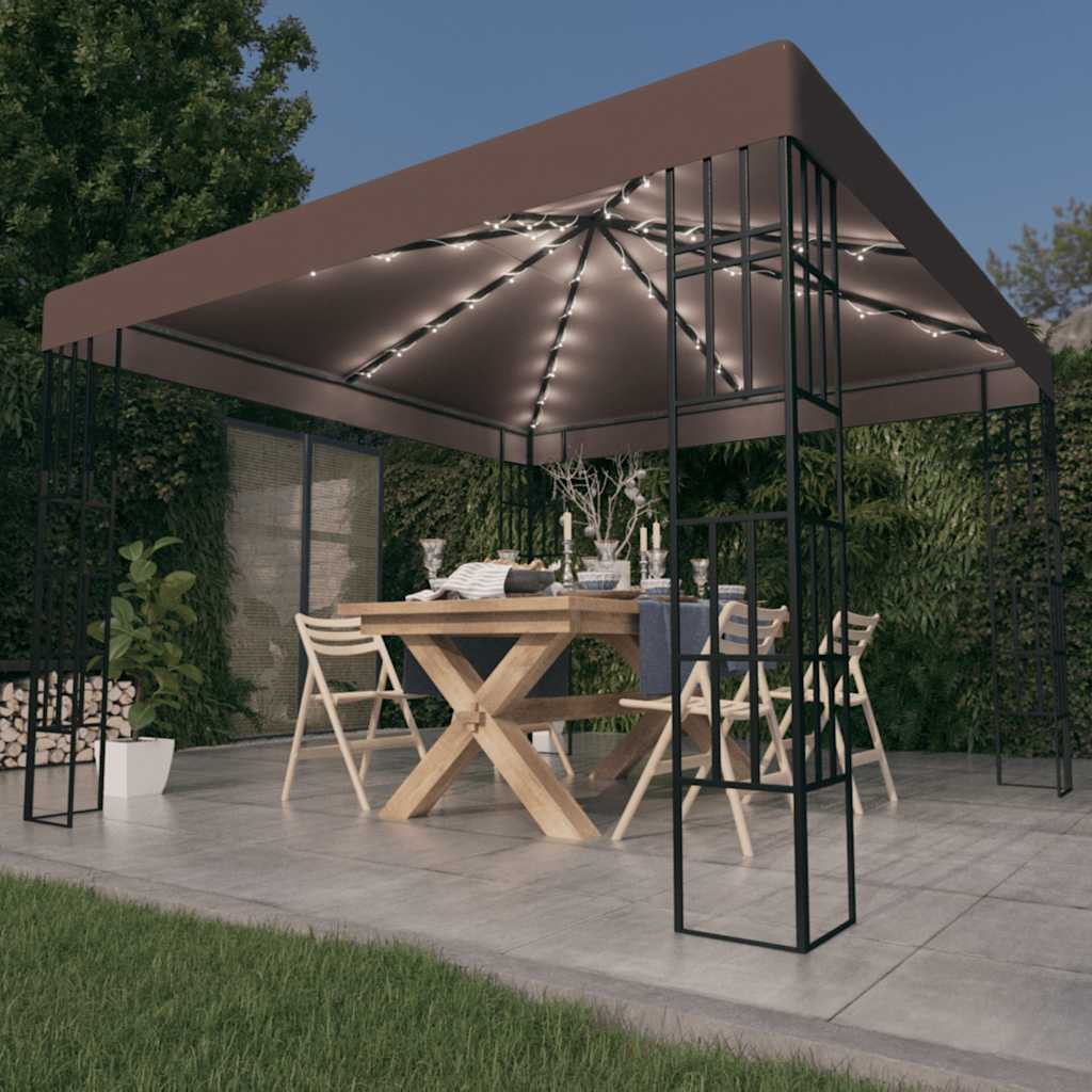 foto del prodotto gazebo con luci a stringa led 3x3 m grigio talpa