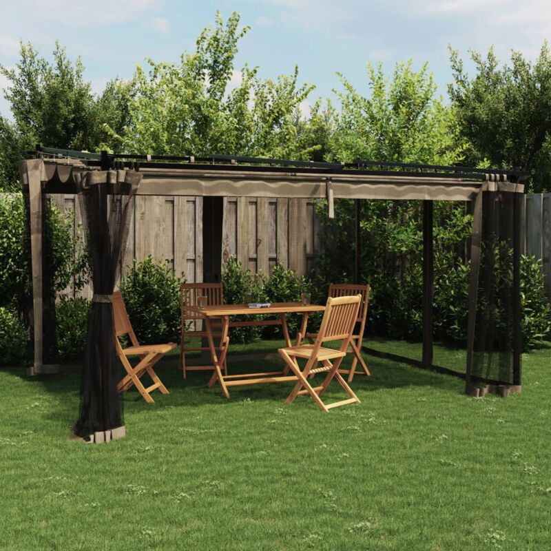 foto del prodotto gazebo con pareti in rete tortora 4x3 m in acciaio vidaxl