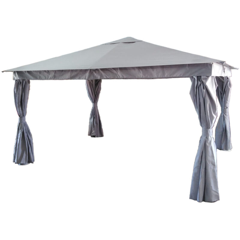 foto del prodotto gazebo con struttura in metallo bianca con copertura e teli colore grigio mt.3x4