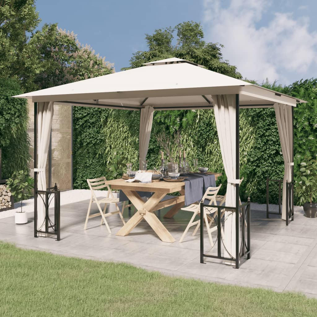 foto del prodotto gazebo con teli laterali e doppio tetto 3x3 m crema
