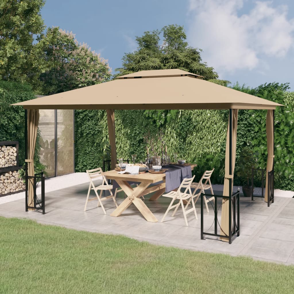 foto del prodotto gazebo con teli laterali e doppio tetto 3x4 m tortora