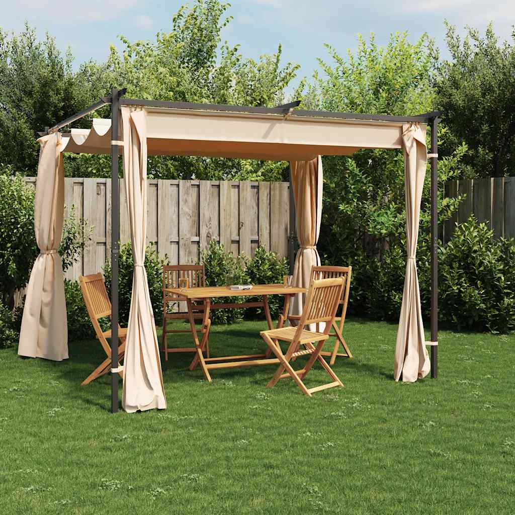 foto del prodotto gazebo con tende 3x3 cm crema in acciaio cod mxl 66287