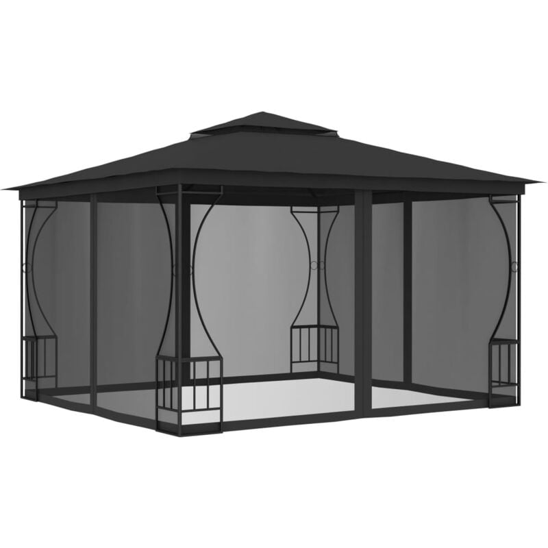 foto del prodotto gazebo con tende antracite resistente ai raggi uv vari dimensioni dimensioni 300 x 300 x 265 cm