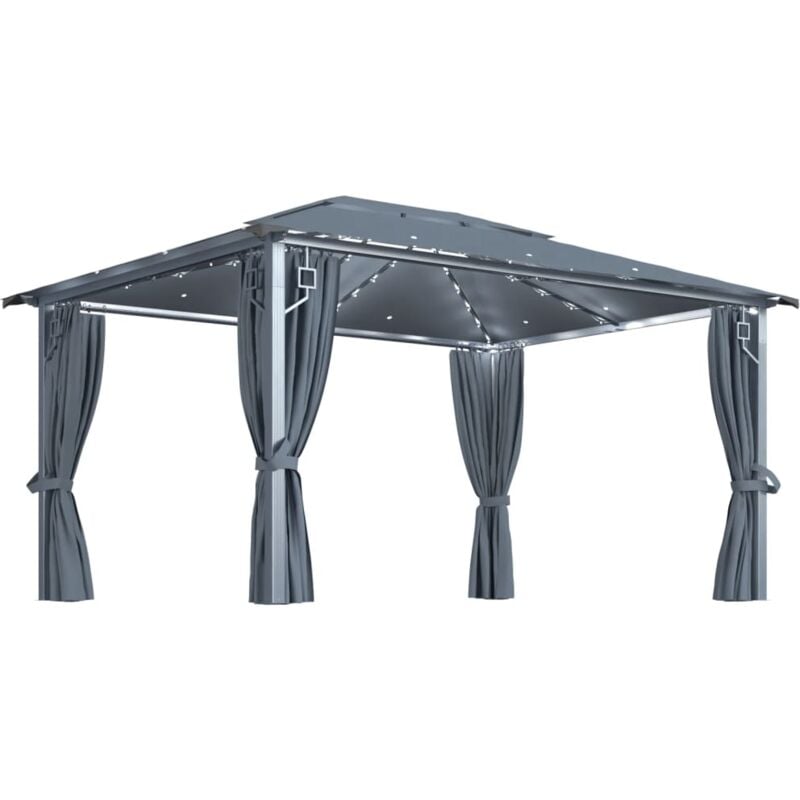 foto del prodotto gazebo con tende e luci led 400x300 cm antracite in alluminio vidaxl