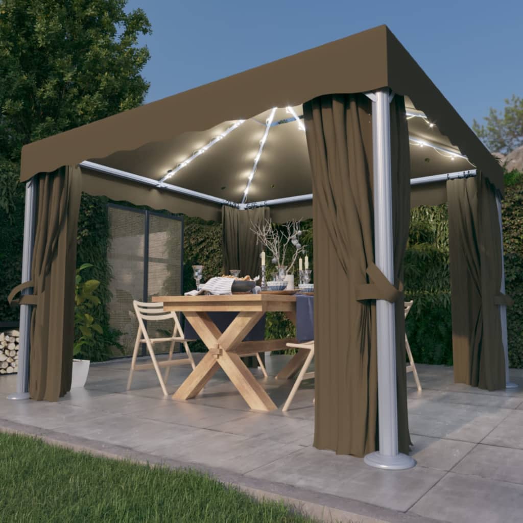 foto del prodotto gazebo con tende e stringa di luci led 3x3 m grigio talpa