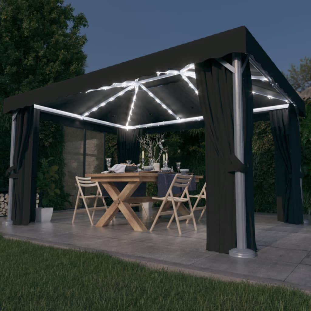 foto del prodotto gazebo con tende e stringa di luci led 4x3 m antracite