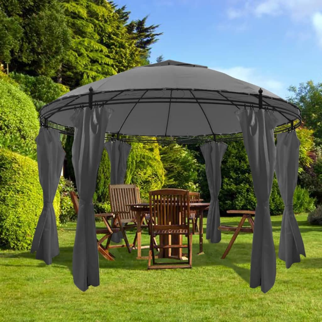foto del prodotto gazebo con tende rotonde con antrociteparasolo da esterno, esterno, tenda, arredamento da esterno, forniture per la casa, decorazione