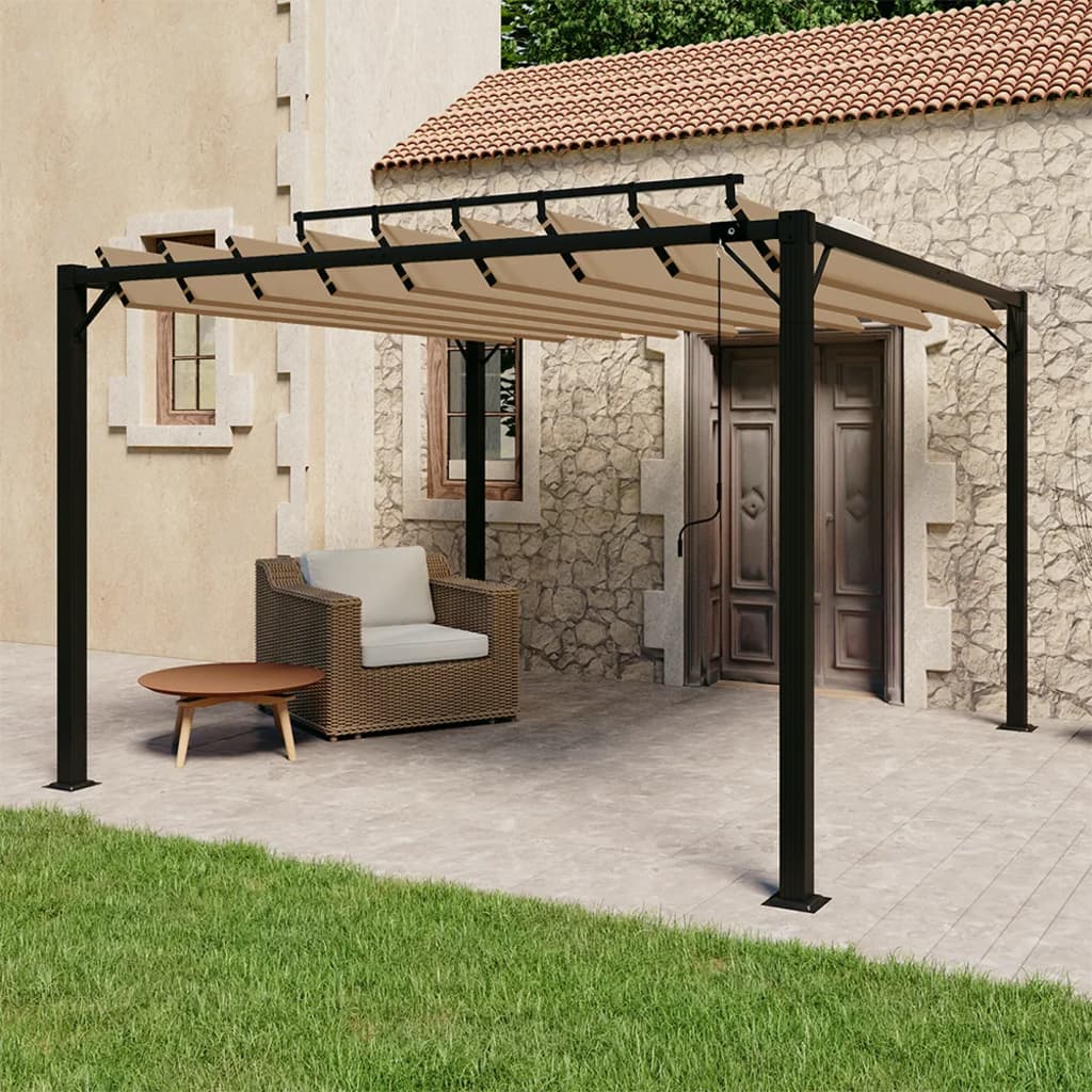 foto del prodotto gazebo con tetto a lamelle 3x3 m in tessuto tortora e alluminiocod mxl 79893