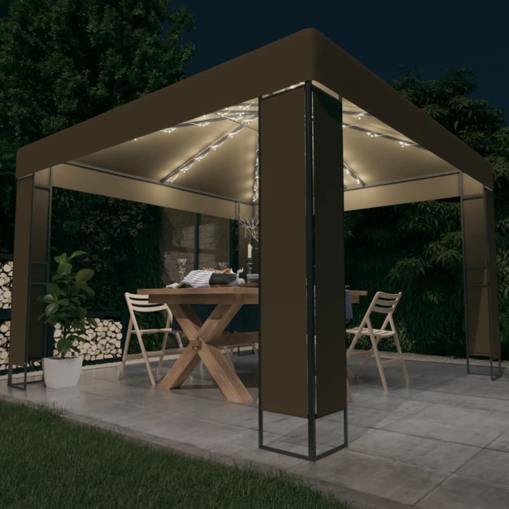 foto del prodotto gazebo con tetto doppio e luci led 3x3x2,7 m grigio talpa