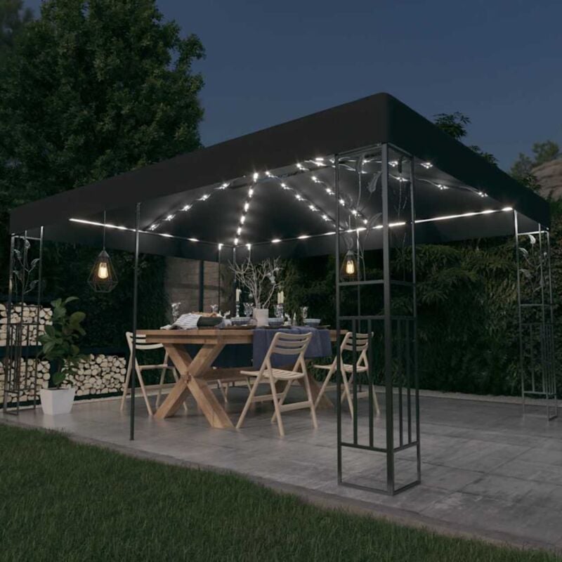 foto del prodotto gazebo con tetto doppio e luci led 3x4 m antracite vidaxl