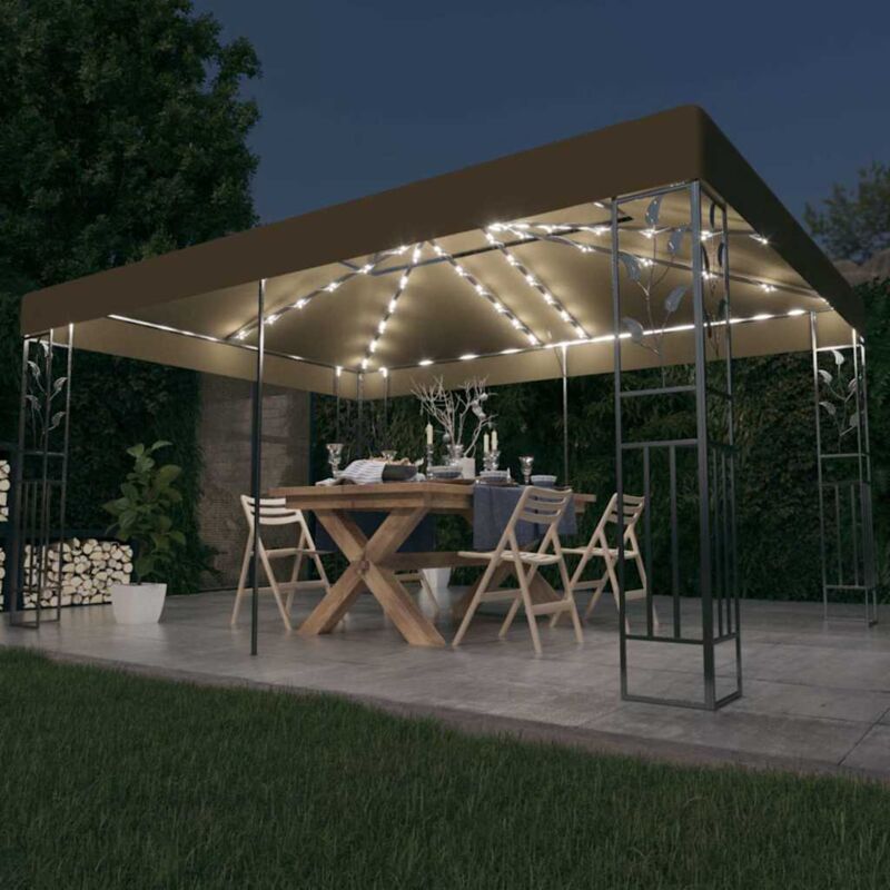 foto del prodotto gazebo con tetto doppio e luci led 3x4 m grigio talpa vidaxl