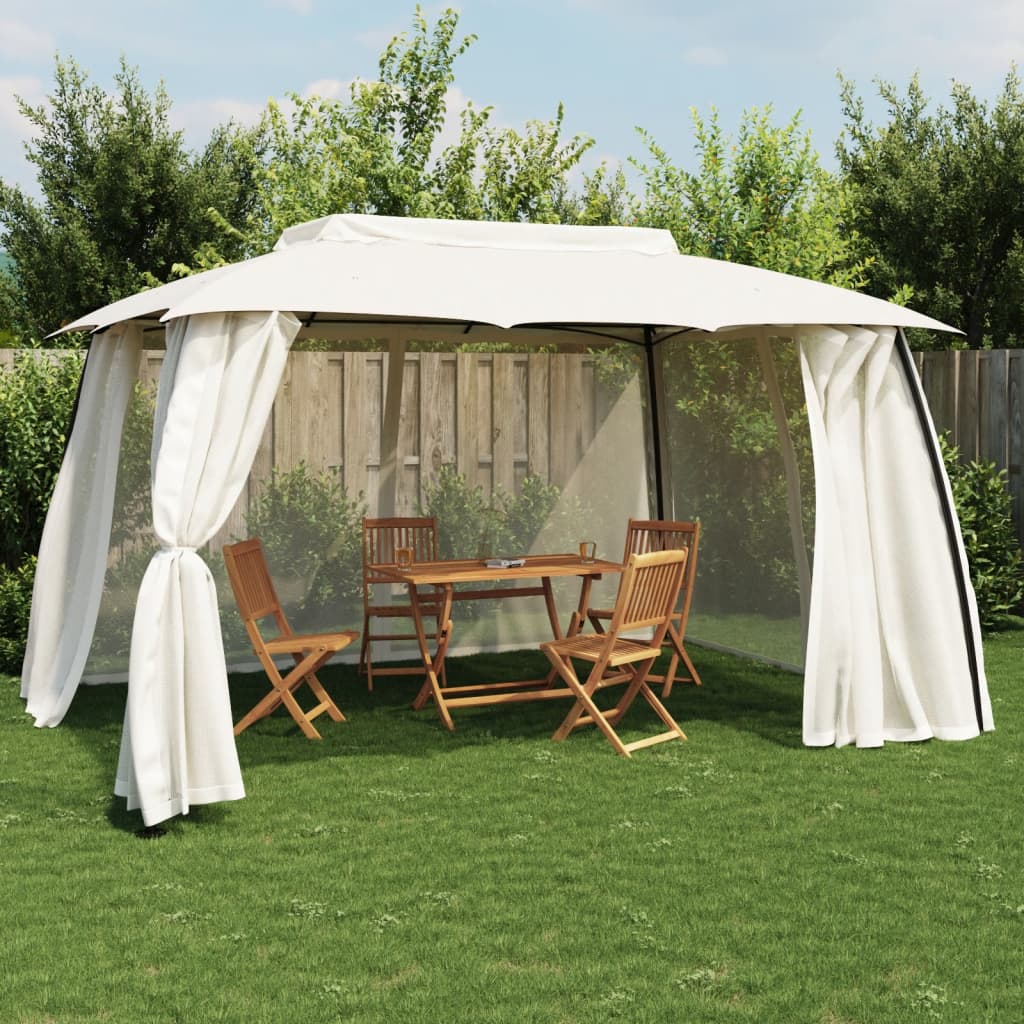 foto del prodotto gazebo con tetto doppio e pareti rete crema 3,93x2,93 m acciaio