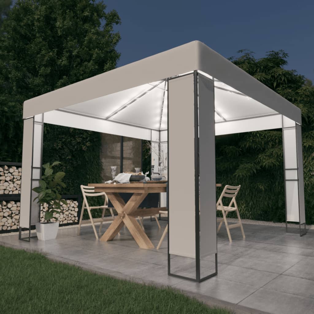 foto del prodotto gazebo con tetto doppio e stringa di luci led 3x3 m bianco