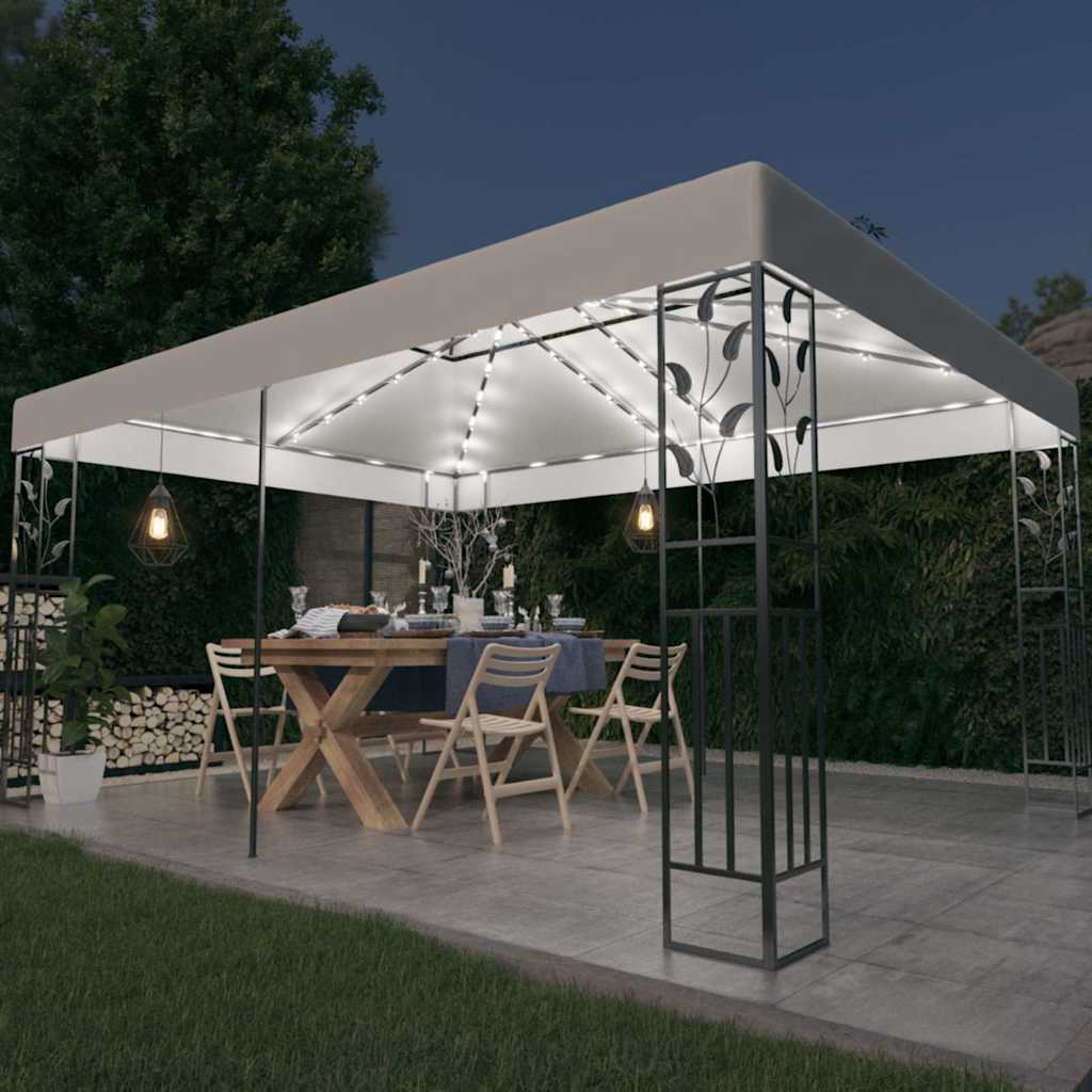 foto del prodotto gazebo con tetto doppio e stringa di luci led 3x4 m bianco