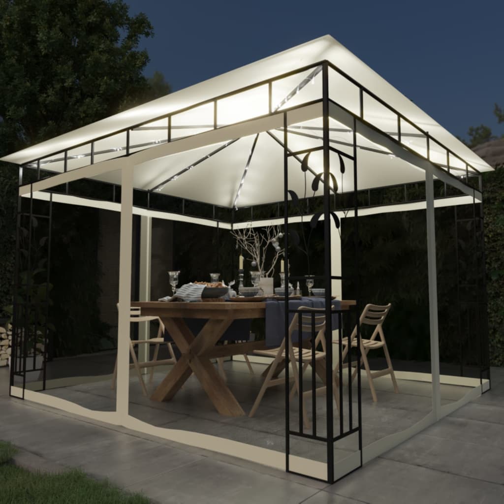 foto del prodotto gazebo con zanzariera e luci led 3x3x2,73 m crema