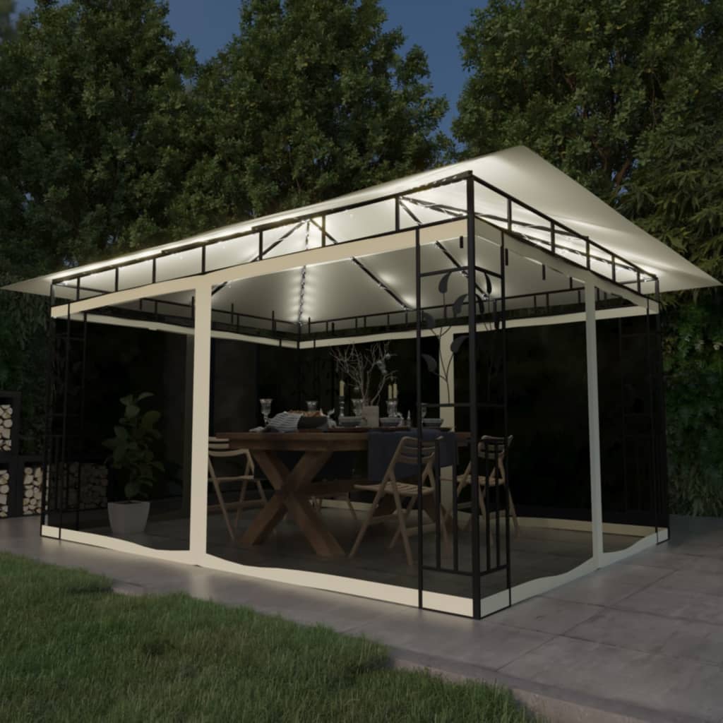 foto del prodotto gazebo con zanzariera e luci led 4x3x2,73 m crema cod mxl 58743