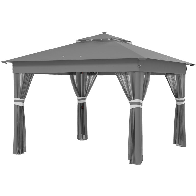 foto del prodotto gazebo da esterno ad altezza regolabile con luci led grigio outsunny