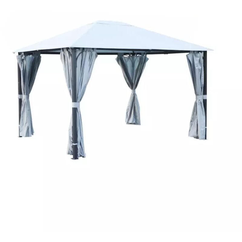 foto del prodotto gazebo da esterno fuenti impermeabile e tende laterali color grigio, 3x3,60xh2,63 m