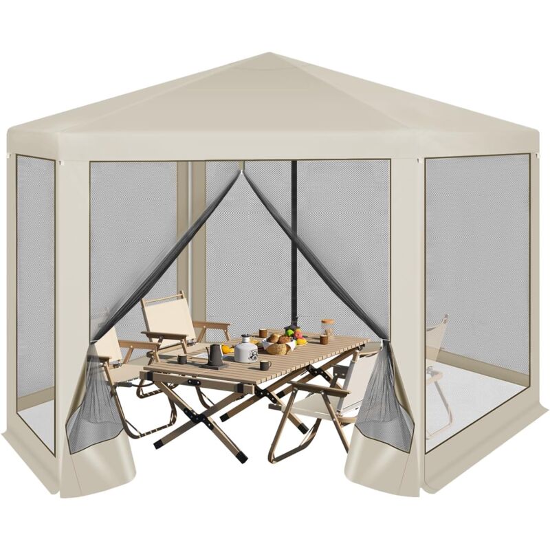 foto del prodotto gazebo da giardino 3,8x3,3m con pareti laterali a zanzariera, beige woltu
