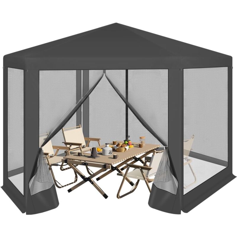 foto del prodotto gazebo da giardino 3,8x3,3m con pareti laterali a zanzariera, grigio woltu