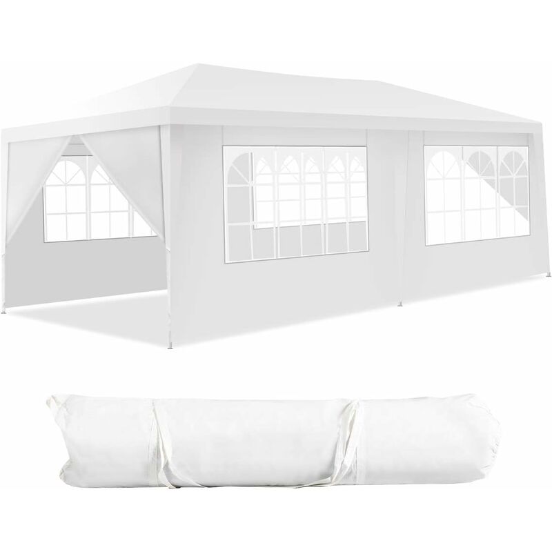 foto del prodotto gazebo da giardino 3 x 6 m, tendone per feste con 4 tende laterali rimovibili e 2 porte con cerniera, con borsa di trasporto, impermeabile protezione