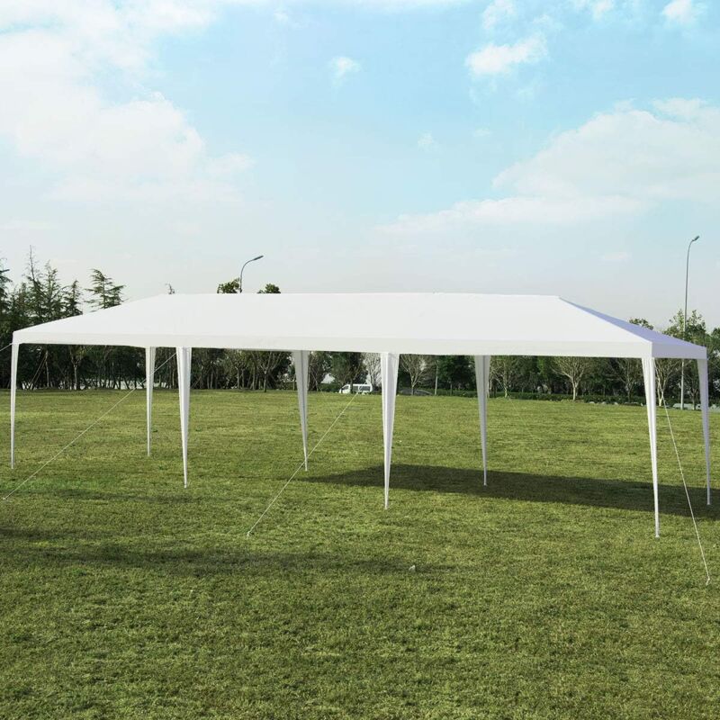 foto del prodotto gazebo da giardino 3 x 9 m, con 8 tubi in metallo rinforzato, tenda da ricevimento, ampio spazio interno, tela in tessuto pe impermeabile e anti uv,