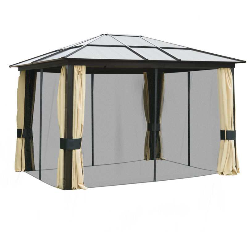 foto del prodotto gazebo da giardino 3x3.6m con zanzariera e tetto in policarbonato outsunny