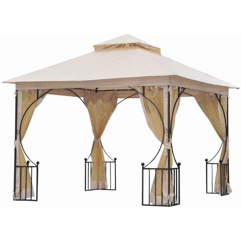 foto del prodotto gazebo da giardino 3x3 m con doppio tettuccio in metallo e poliestere beige