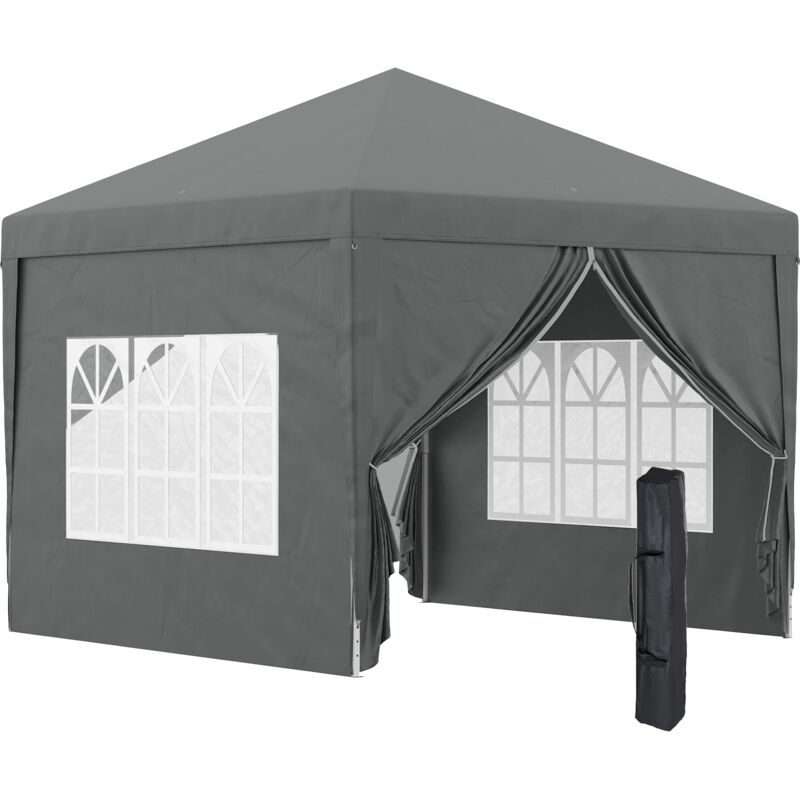 foto del prodotto gazebo da giardino 3x3 m pieghevole con 4 pannelli laterali in acciaio e tessuto oxford grigio