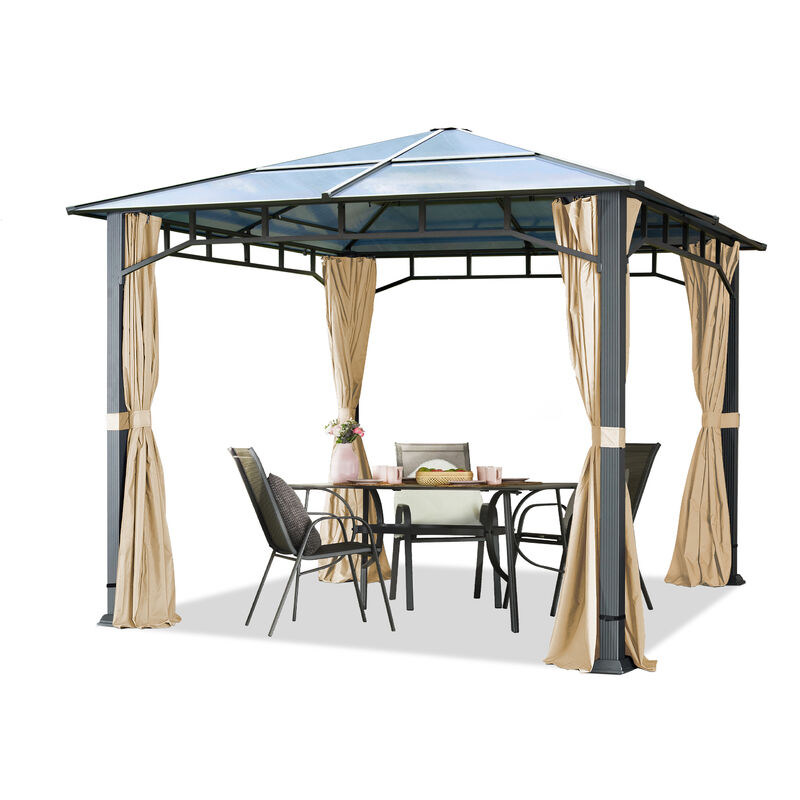foto del prodotto gazebo da giardino 3x3 m telaio in alluminio tetto in policarbonato da ca. 8 mm gazebo da giardino 4 teli laterali color crema