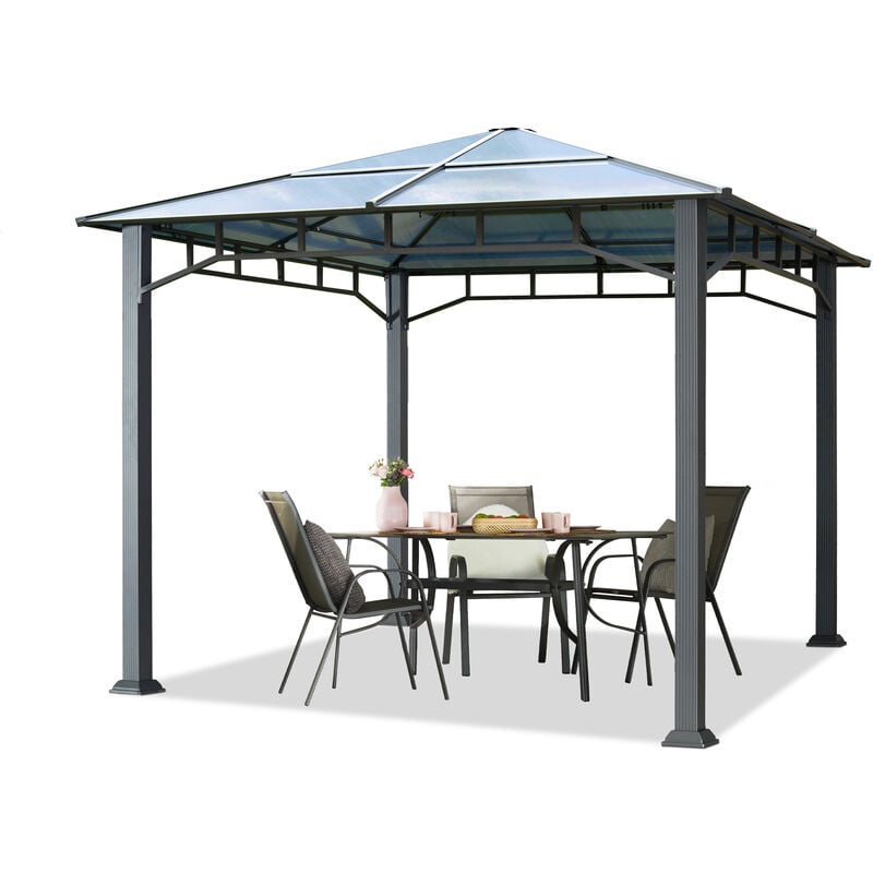 foto del prodotto gazebo da giardino 3x3 m telaio in alluminio tetto in policarbonato da ca. 8 mm gazebo da giardino senza teli laterali
