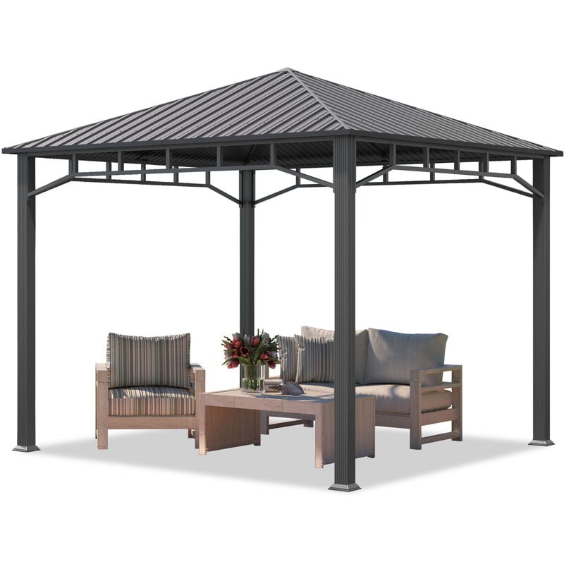 foto del prodotto gazebo da giardino 3x3 m tetto hardtop in acciaio senza teli laterali, profilo ca. 90x90 mm