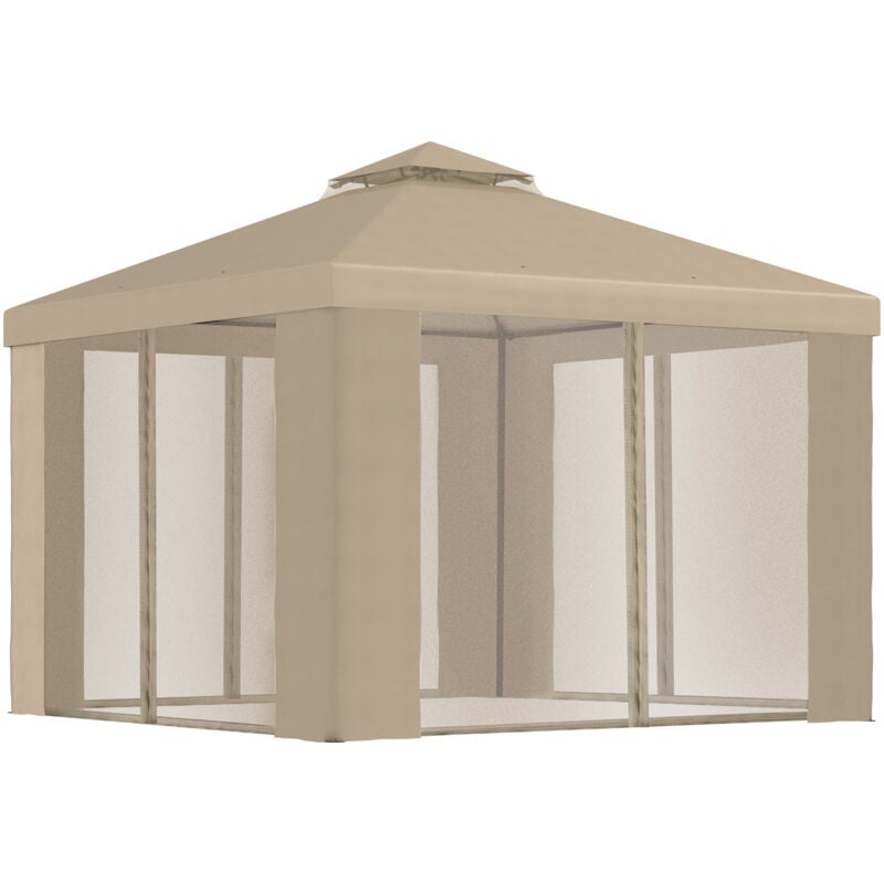 foto del prodotto gazebo da giardino 3x3m con zanzariera e tetto a 2 livelli outsunny