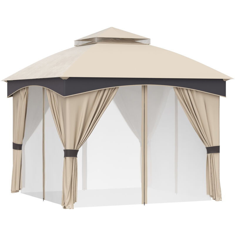 foto del prodotto gazebo da giardino 3x3m in acciaio con picchetti inclusi, beige e caff outsunny