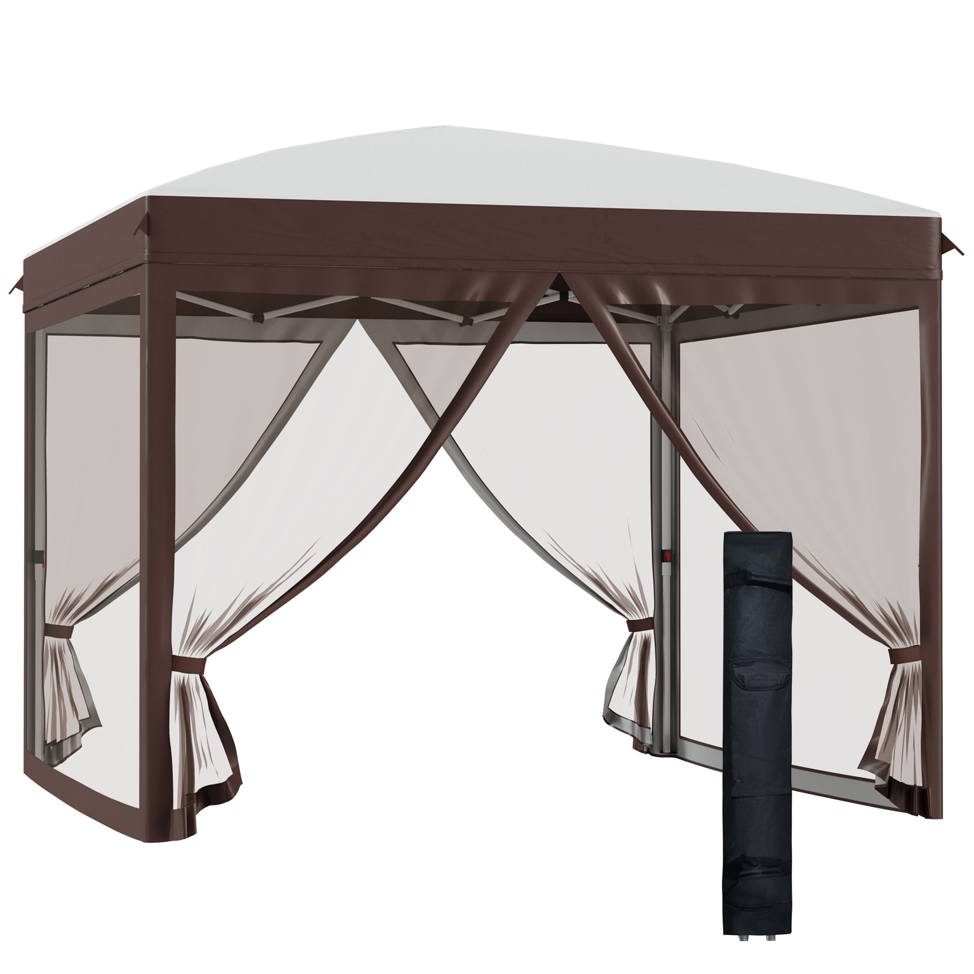 foto del prodotto gazebo da giardino 3x3x2,7m con zanzariera in acciaio e tessuto oxford crema e caff 