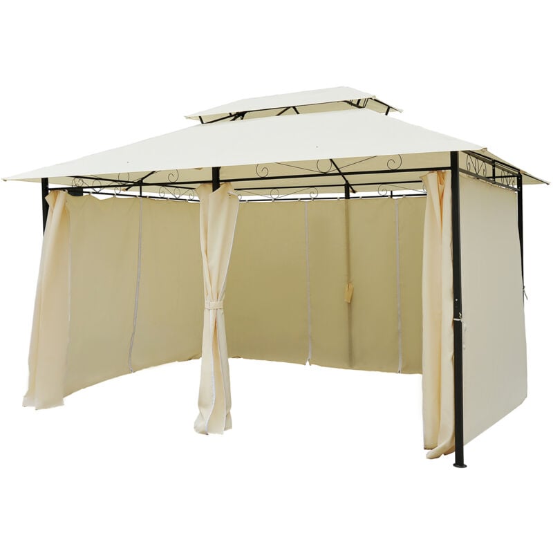foto del prodotto gazebo da giardino 3x4 m con tetto a 2 livelli e tende bianco crema outsunny