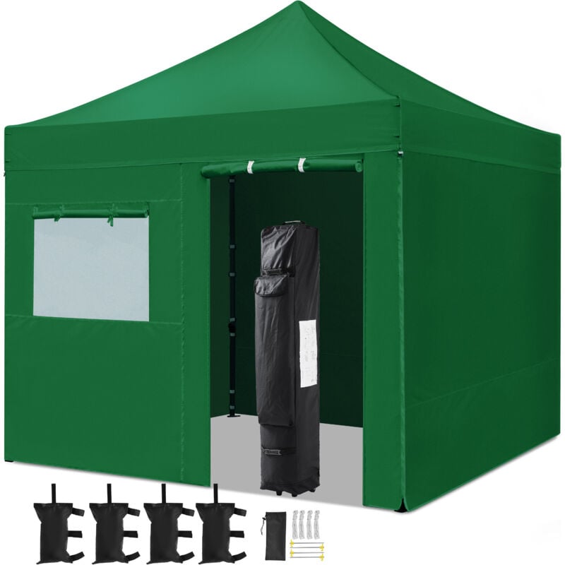 foto del prodotto gazebo da giardino con finestra tenda protezione per campeggio stand commerciale spiaggia bancarella verde scuro yaheetech
