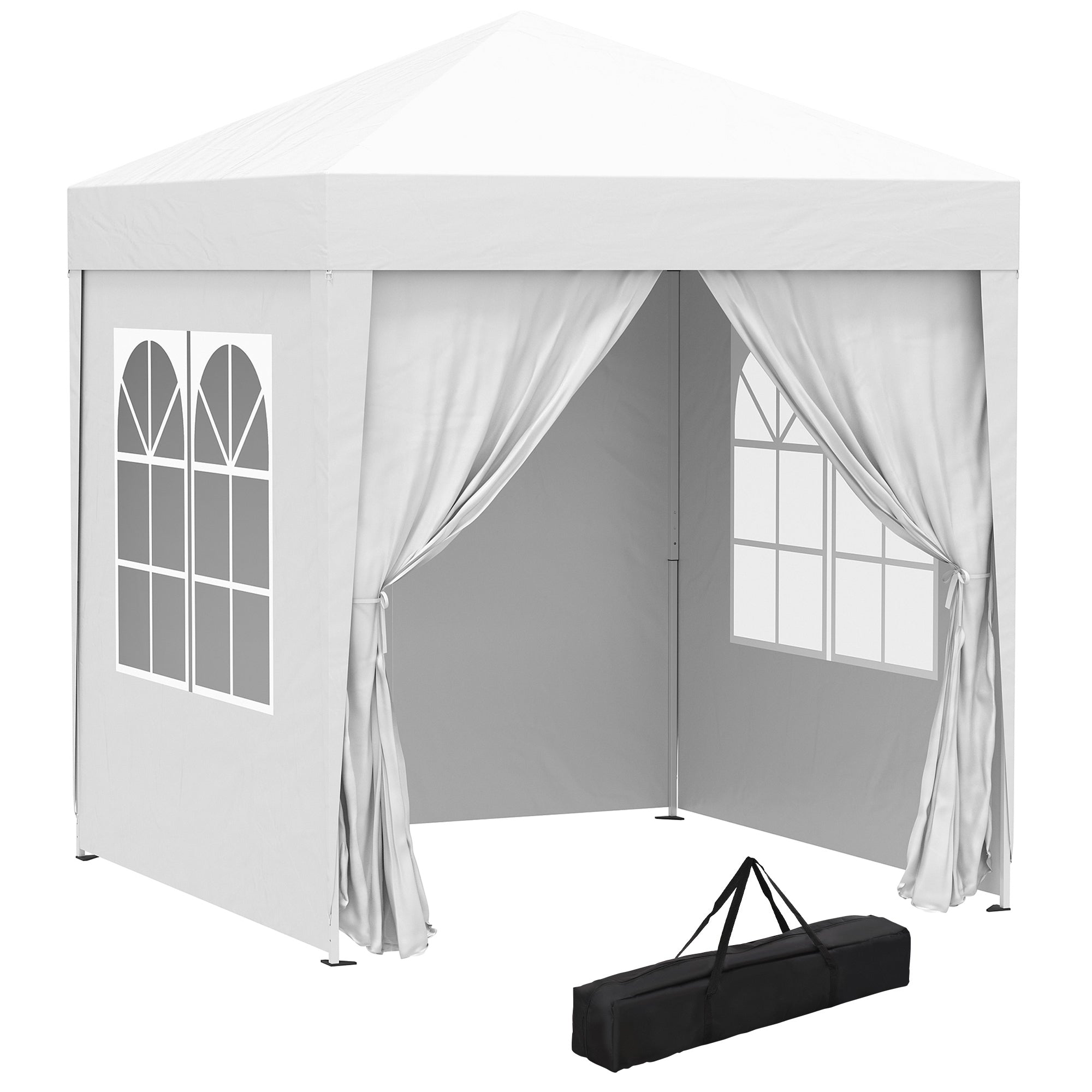 foto del prodotto gazebo da giardino pieghevole 2x2m con 4 pareti rimovibili in poliestere e acciaio bianco