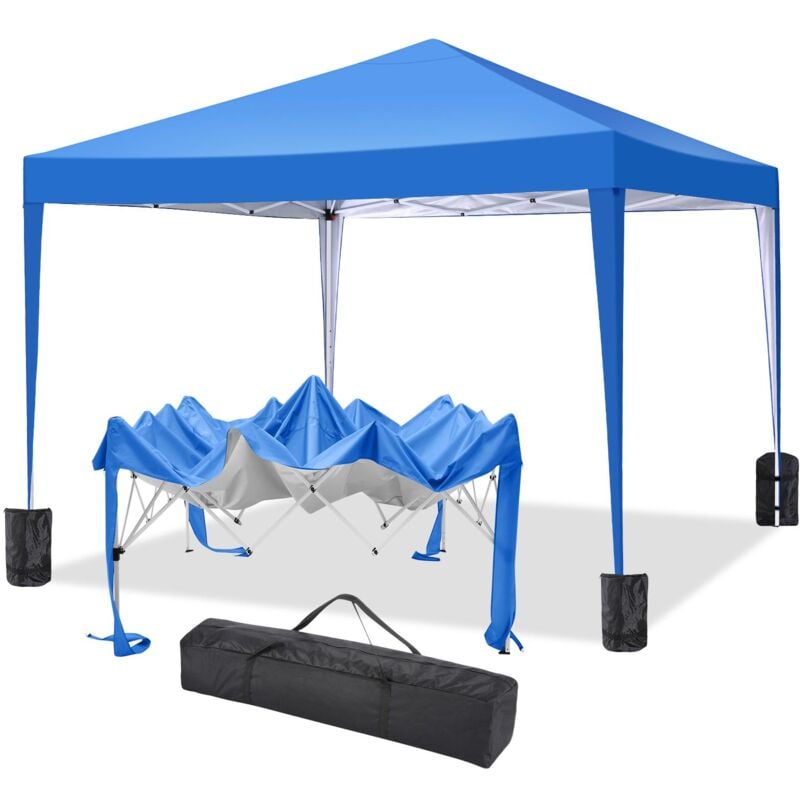 foto del prodotto gazebo da giardino pieghevole 3x3m protezione uv impermeabile, barnum pieghevole per matrimoni, picnic, mercati, campeggio, blu
