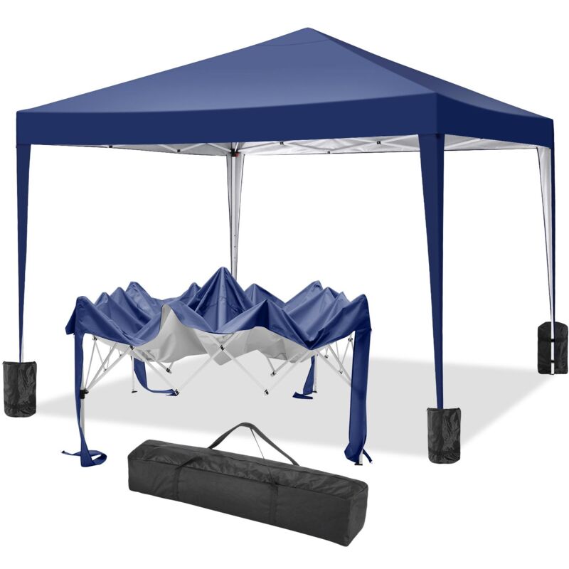 foto del prodotto gazebo da giardino pieghevole 3x3m protezione uv impermeabile, barnum pieghevole per matrimoni, picnic, mercati, campeggio, blu profondo