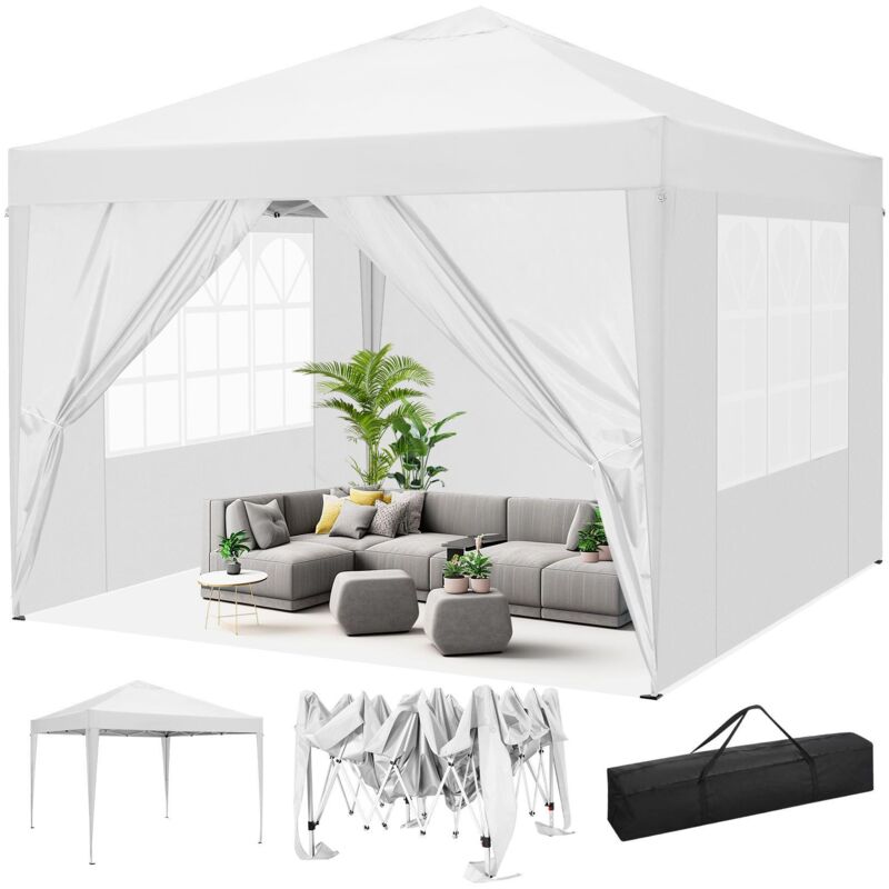 foto del prodotto gazebo da giardino pieghevole 3x3m protezione uv impermeabile, barnum pieghevole per matrimoni, picnic, mercati, campeggio con 4 pareti laterali