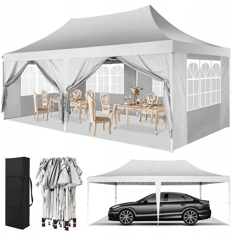 foto del prodotto gazebo da giardino pieghevole 3x6m protezione uv impermeabile, barnum pieghevole per matrimoni, picnic, mercati, campeggio con 6 pareti laterali