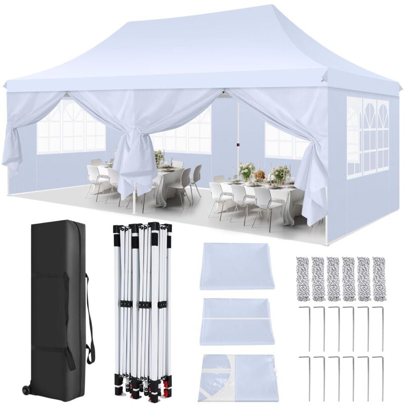 foto del prodotto gazebo da giardino pieghevole 3x6m protezione uv impermeabile, gazebo impermeabile pop up da 3x6m, barnum pieghevole per matrimoni, picnic, mercati,