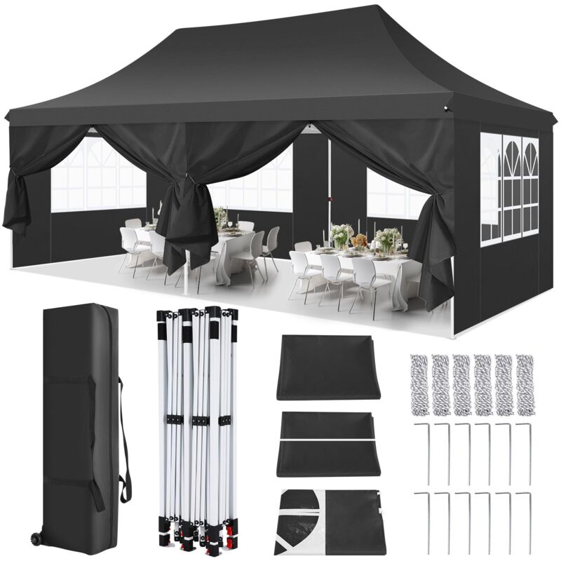 foto del prodotto gazebo da giardino pieghevole 3x6m protezione uv impermeabile, gazebo impermeabile pop up da 3x6m, barnum pieghevole per matrimoni, picnic, mercati,