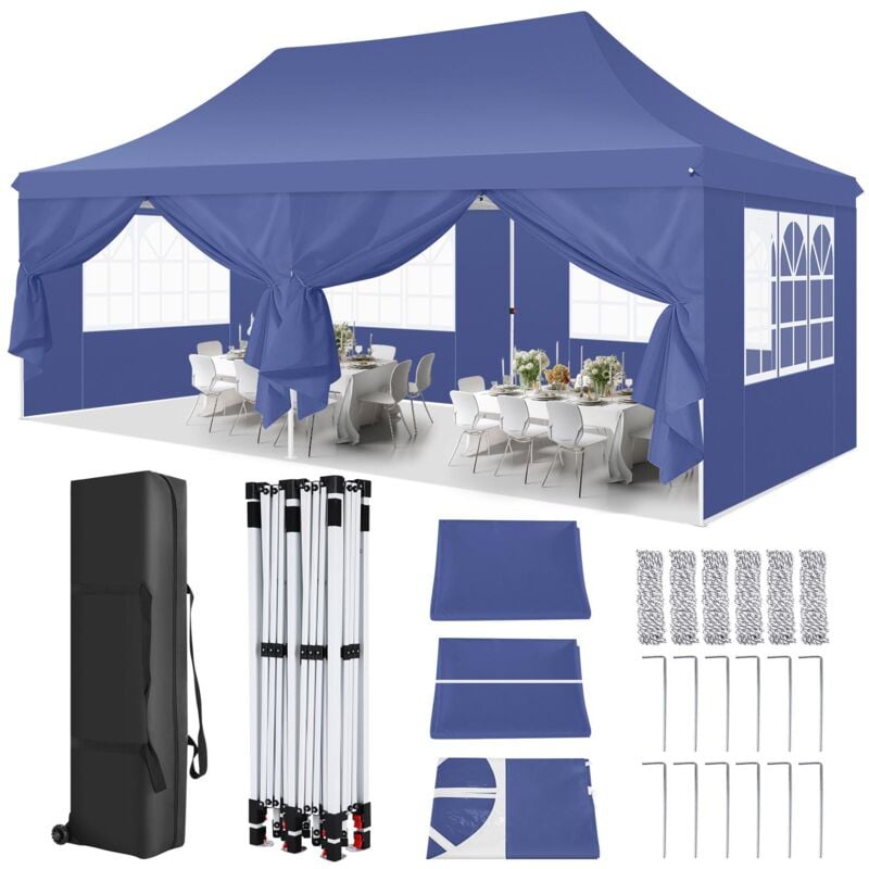 foto del prodotto gazebo da giardino pieghevole 3x6m protezione uv impermeabile, gazebo impermeabile pop up da 3x6m, barnum pieghevole per matrimoni, picnic, mercati,