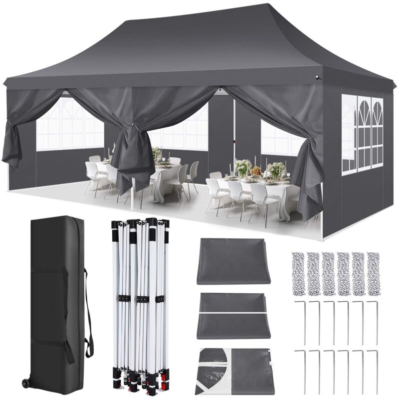 foto del prodotto gazebo da giardino pieghevole 3x6m protezione uv impermeabile, gazebo impermeabile pop up da 3x6m, barnum pieghevole per matrimoni, picnic, mercati,