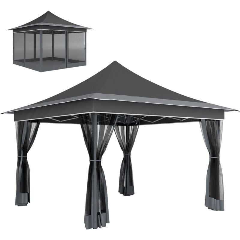 foto del prodotto gazebo da giardino pop up 357x357x310 cm altezza regolabile e zanzariere grigio scuro